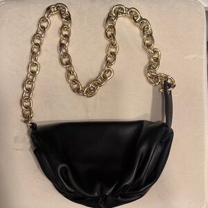 Elegant Black Leather Bag with Gold Chain